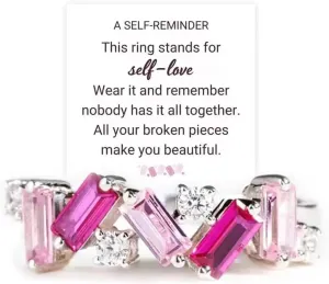 Nobody Has It All Together Pink Band Ring S925 Irregular Pink Crystal Self Love Ring All Your Broken Pieces Make You Beautiful Jewelry for women