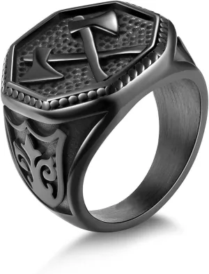 Norse Viking Battle Axe Ring Stainless Steel Vintage Nordic Scandinavian Protection Amulet Jewelry Size 7 to 13