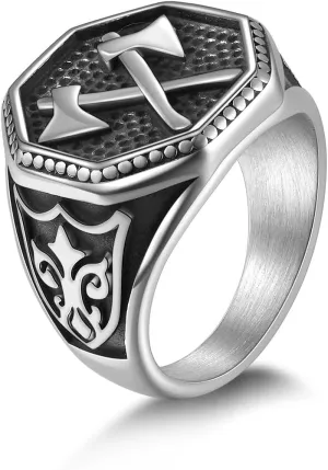 Norse Viking Battle Axe Ring Stainless Steel Vintage Nordic Scandinavian Protection Amulet Jewelry Size 7 to 13