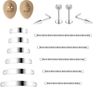 Nose Chain Spike Nose Rings Studs Surgical Steel Across Top Nose Piercing Jewelry Nostril Chain for Women Men Double Nose Piercing Nostril Bridge Jewelry, Black Silver