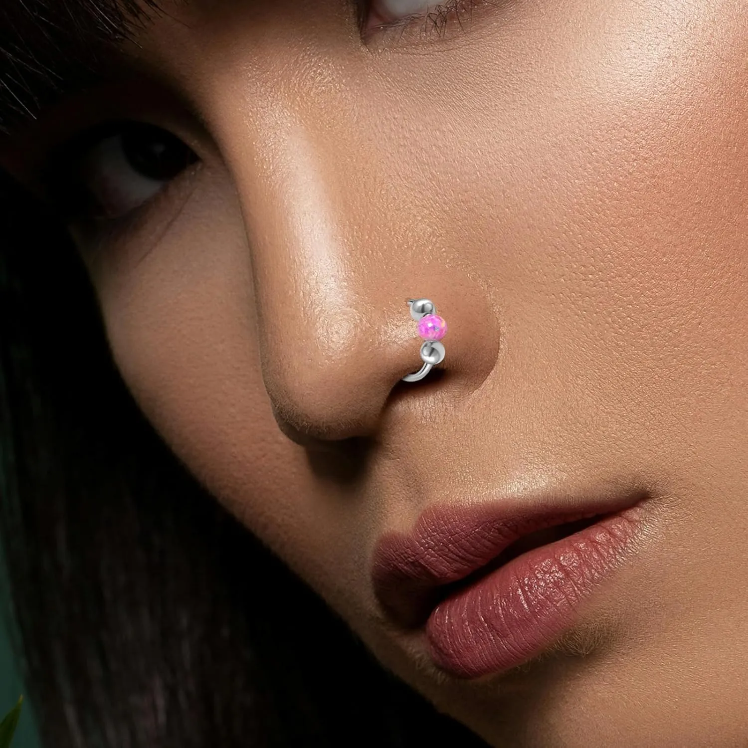 Nose Rings Hoops 316L Surgical Steel Septum Hoop Nose Ring Opal Nose Piercings Jewelry 18G Hinged Helix Rook Conch Cartilage Daith Tragus Earring for Women Men