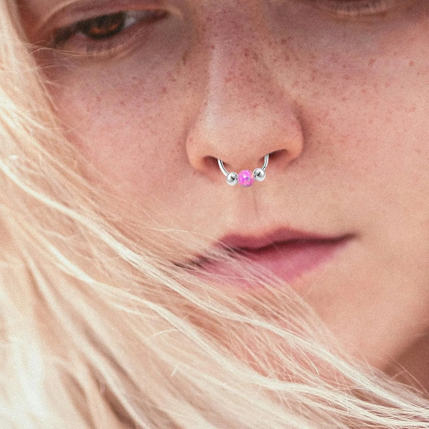 Nose Rings Hoops 316L Surgical Steel Septum Hoop Nose Ring Opal Nose Piercings Jewelry 18G Hinged Helix Rook Conch Cartilage Daith Tragus Earring for Women Men