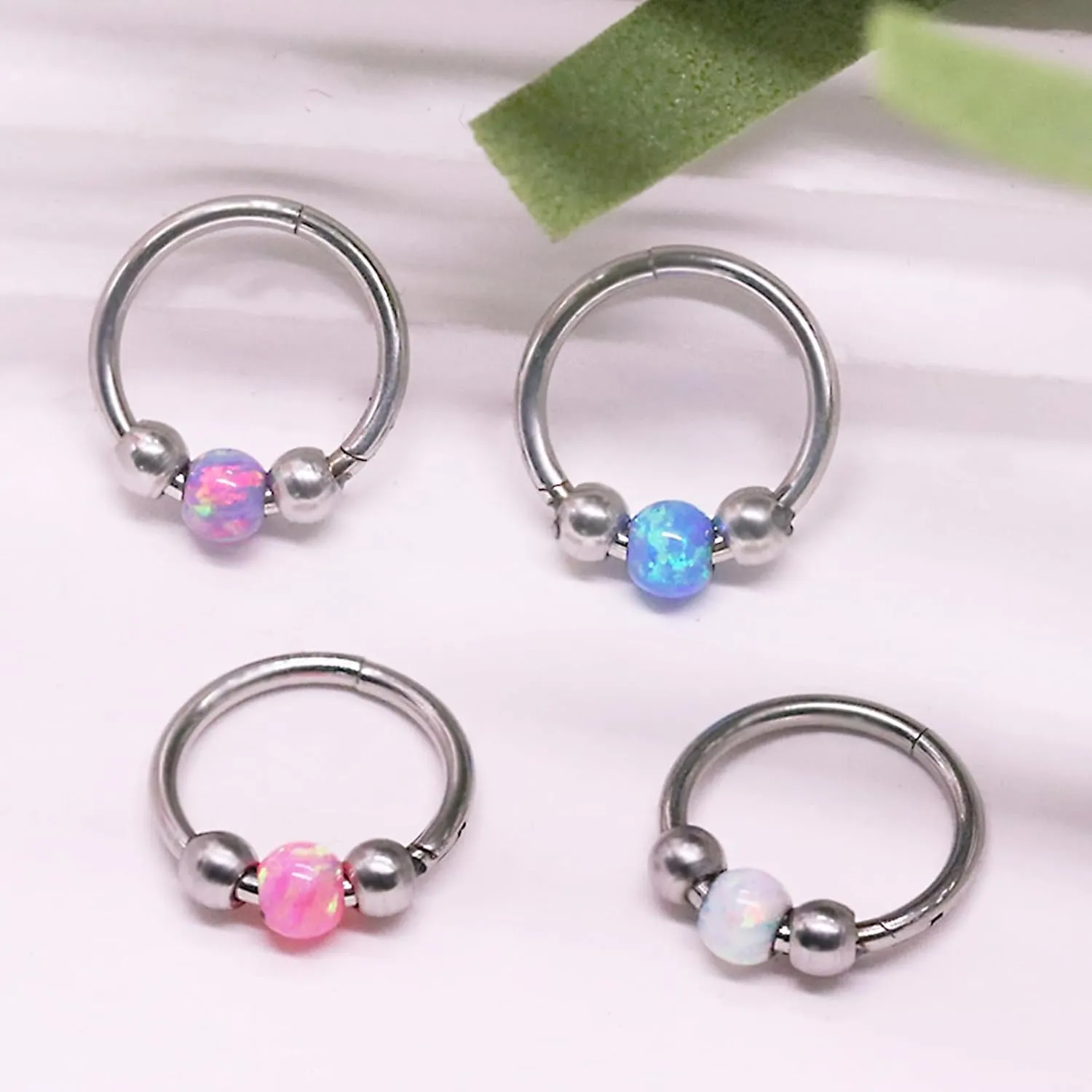Nose Rings Hoops 316L Surgical Steel Septum Hoop Nose Ring Opal Nose Piercings Jewelry 18G Hinged Helix Rook Conch Cartilage Daith Tragus Earring for Women Men