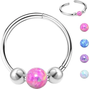Nose Rings Hoops 316L Surgical Steel Septum Hoop Nose Ring Opal Nose Piercings Jewelry 18G Hinged Helix Rook Conch Cartilage Daith Tragus Earring for Women Men