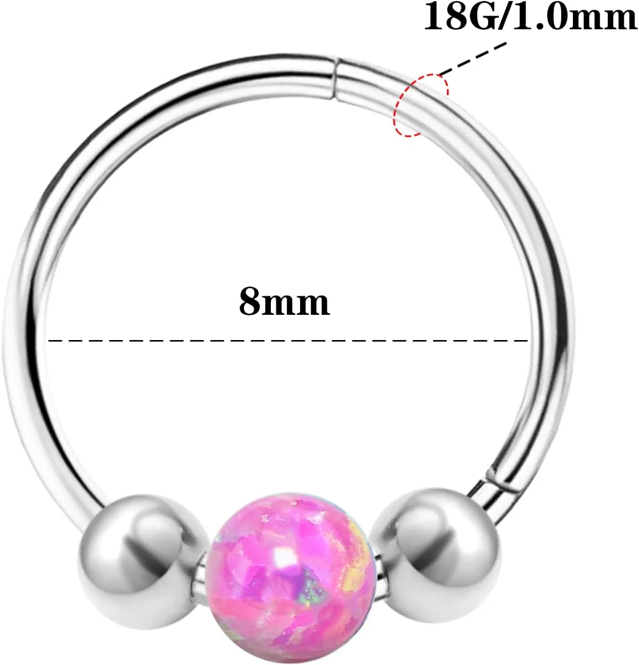 Nose Rings Hoops 316L Surgical Steel Septum Hoop Nose Ring Opal Nose Piercings Jewelry 18G Hinged Helix Rook Conch Cartilage Daith Tragus Earring for Women Men