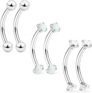 Ocptiy 16G Eyebrow Rook Piercing Jewelry Small Belly Button Ring 316L Surgical Steel Snake Eye Tongue Curved Barbell Vertical Lip Labret Piercing Jewelry for Women Men 6mm 8mm 10mm Bars 3mm Opal CZ
