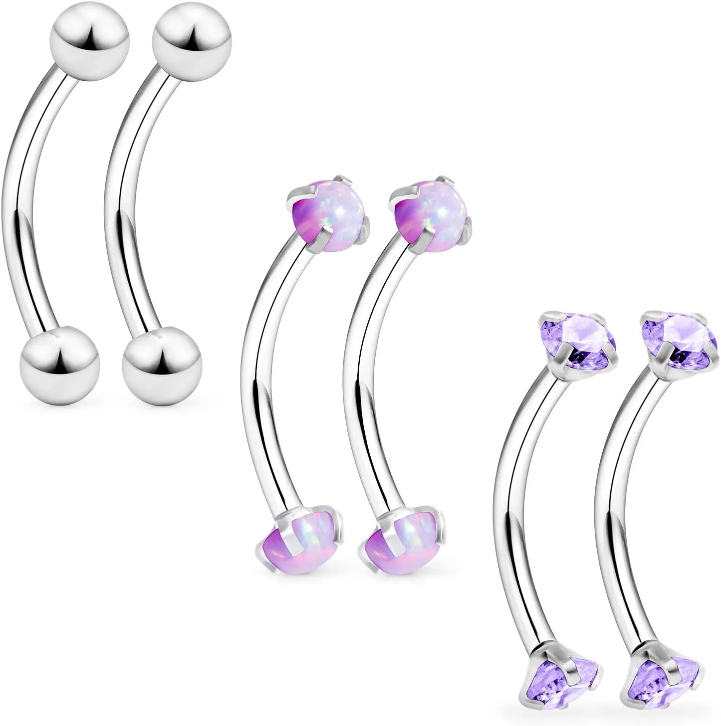 Ocptiy 16G Eyebrow Rook Piercing Jewelry Small Belly Button Ring 316L Surgical Steel Snake Eye Tongue Curved Barbell Vertical Lip Labret Piercing Jewelry for Women Men 6mm 8mm 10mm Bars 3mm Opal CZ