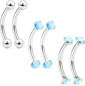 Ocptiy 16G Eyebrow Rook Piercing Jewelry Small Belly Button Ring 316L Surgical Steel Snake Eye Tongue Curved Barbell Vertical Lip Labret Piercing Jewelry for Women Men 6mm 8mm 10mm Bars 3mm Opal CZ