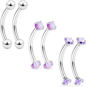 Ocptiy 16G Eyebrow Rook Piercing Jewelry Small Belly Button Ring 316L Surgical Steel Snake Eye Tongue Curved Barbell Vertical Lip Labret Piercing Jewelry for Women Men 6mm 8mm 10mm Bars 3mm Opal CZ