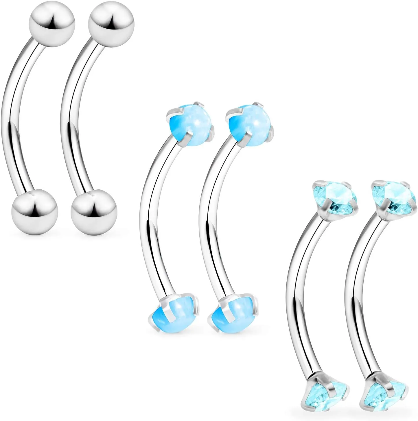Ocptiy 16G Eyebrow Rook Piercing Jewelry Small Belly Button Ring 316L Surgical Steel Snake Eye Tongue Curved Barbell Vertical Lip Labret Piercing Jewelry for Women Men 6mm 8mm 10mm Bars 3mm Opal CZ