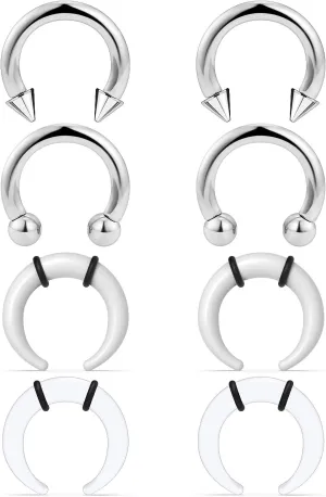 Ocptiy 2G 4G 6G 8G 12G 14G Large Septum Rings Ear Gauges Internally Threaded Spike Horseshoe Barbells Stainless Steel & Acrylic Pincher Tapers C Shape Buffalo Stretcher Expander for Women Men
