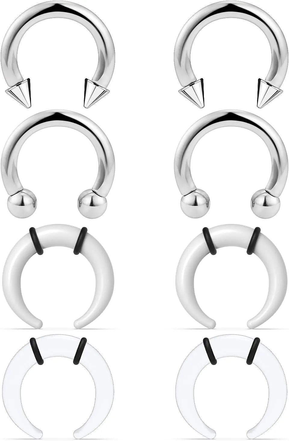 Ocptiy 2G 4G 6G 8G 12G 14G Large Septum Rings Ear Gauges Internally Threaded Spike Horseshoe Barbells Stainless Steel & Acrylic Pincher Tapers C Shape Buffalo Stretcher Expander for Women Men