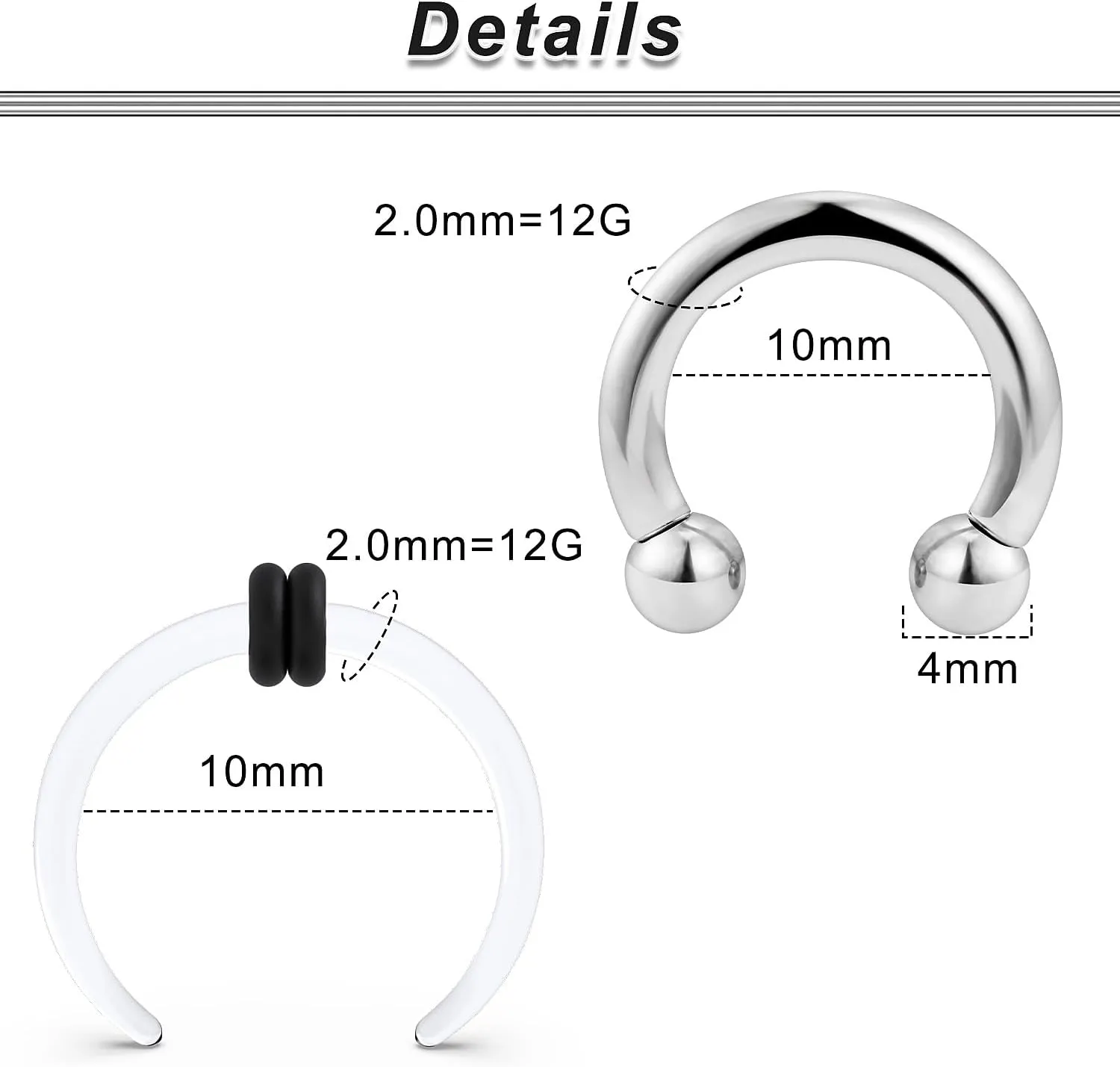 Ocptiy 2G 4G 6G 8G 12G 14G Large Septum Rings Ear Gauges Internally Threaded Spike Horseshoe Barbells Stainless Steel & Acrylic Pincher Tapers C Shape Buffalo Stretcher Expander for Women Men