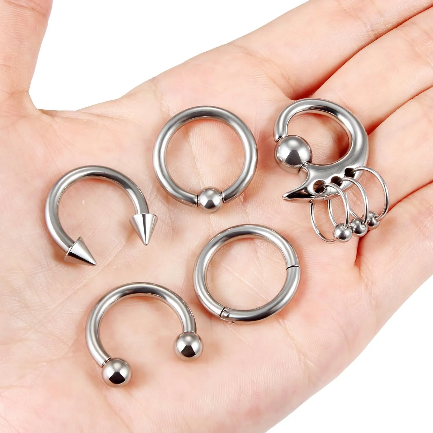 Ocptiy 6G & 8G Septum Ring, Dangling Gauges, Tunnel Plug & Earrings Stretching Kit - Surgical Steel Septum Nose Ring & Pincher Lobe Earring Stretch Hoop Piercing Jewelry for Women & Men