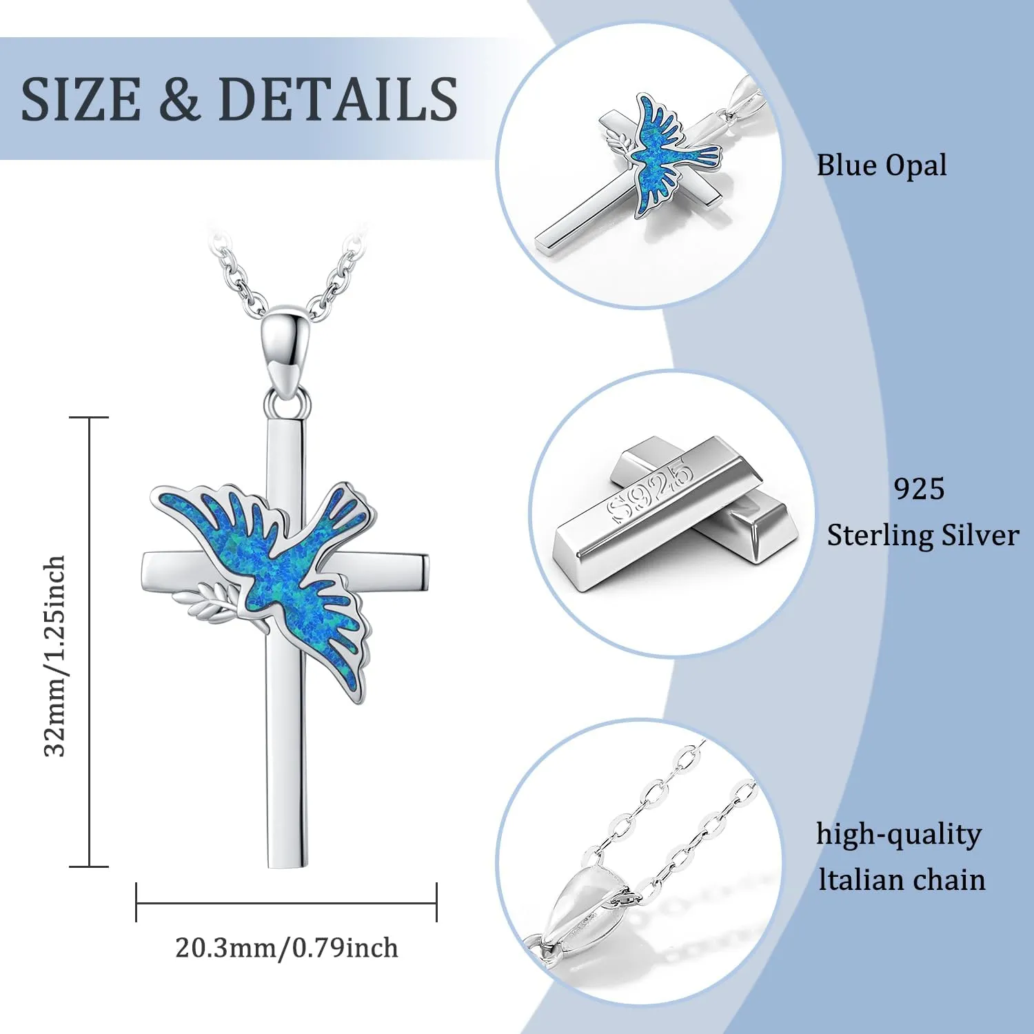 Odinstone Religious Cross Necklace 925 Sterling Silver Simple Cross Pendant Gifts for Women Jewelry