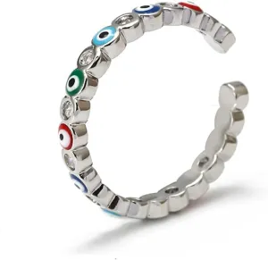 OIDIMS Dainty Cubic Zirconia Colorful Turkish Evil Eye Band Rings for Women Girls Minimalist Stacking Finger Open Fashion Protection Jewelry Wedding Promise Girlfriend Friendship Birthday Gifts
