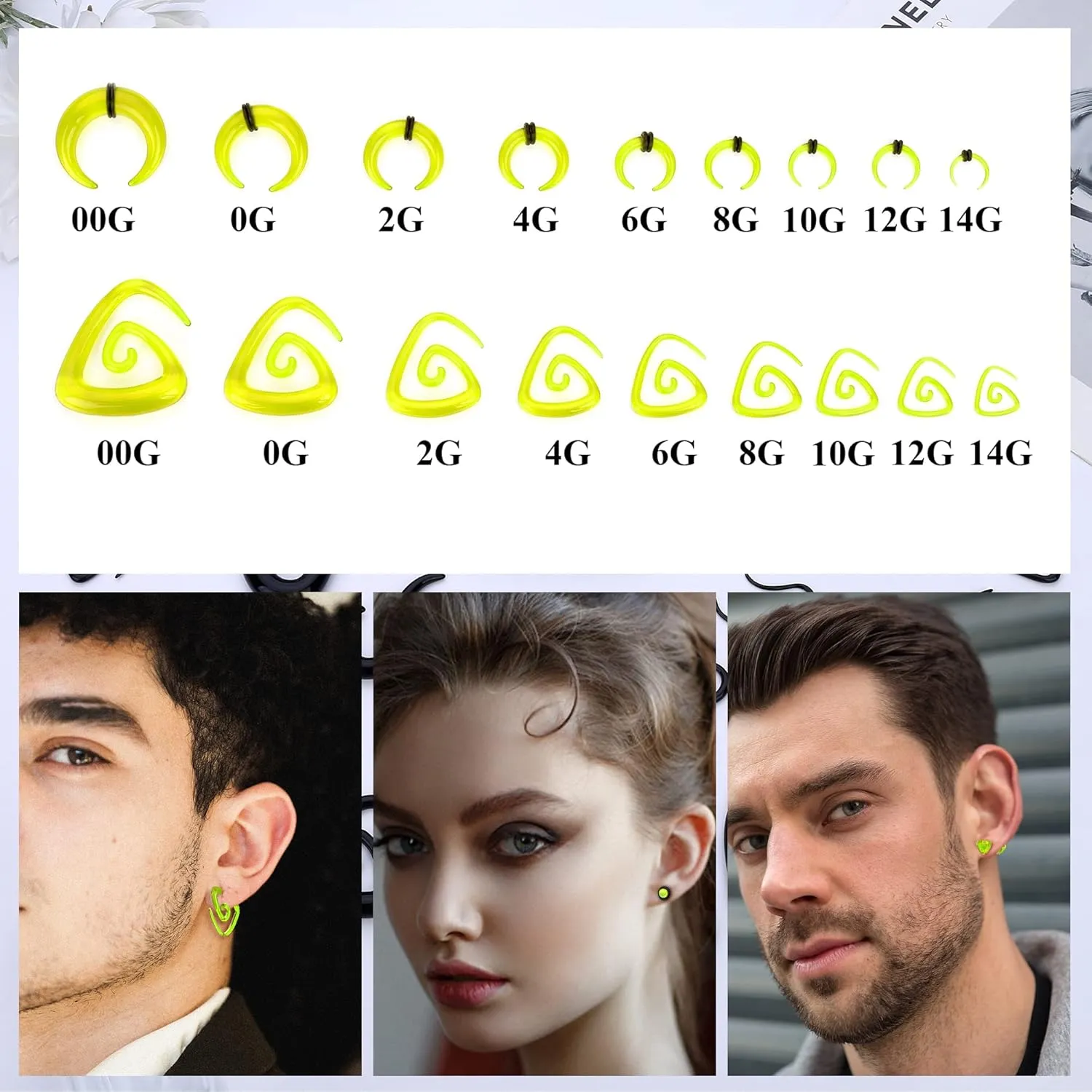 ORAZIO 93 Pcs Ear Gauges Stretching Kit 14G-00G Ear Gauges Expander Set Acrylic Spiral Tapers and Plugs Gauges for Ears Silicone Snail Tunnels Horseshoes Body Piercing Jewelry Set