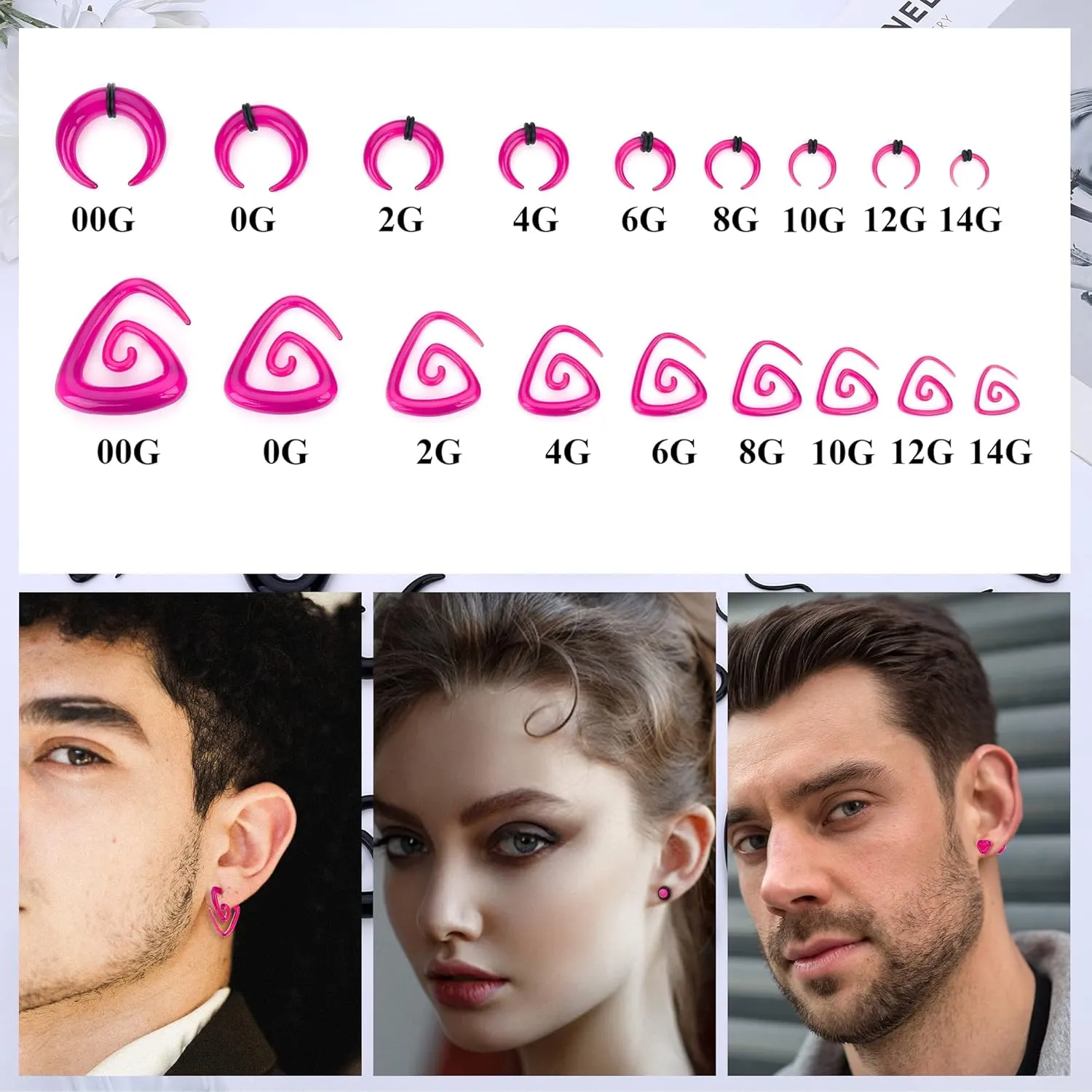 ORAZIO 93 Pcs Ear Gauges Stretching Kit 14G-00G Ear Gauges Expander Set Acrylic Spiral Tapers and Plugs Gauges for Ears Silicone Snail Tunnels Horseshoes Body Piercing Jewelry Set