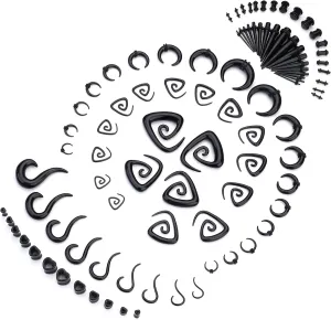 ORAZIO 93 Pcs Ear Gauges Stretching Kit 14G-00G Ear Gauges Expander Set Acrylic Spiral Tapers and Plugs Gauges for Ears Silicone Snail Tunnels Horseshoes Body Piercing Jewelry Set