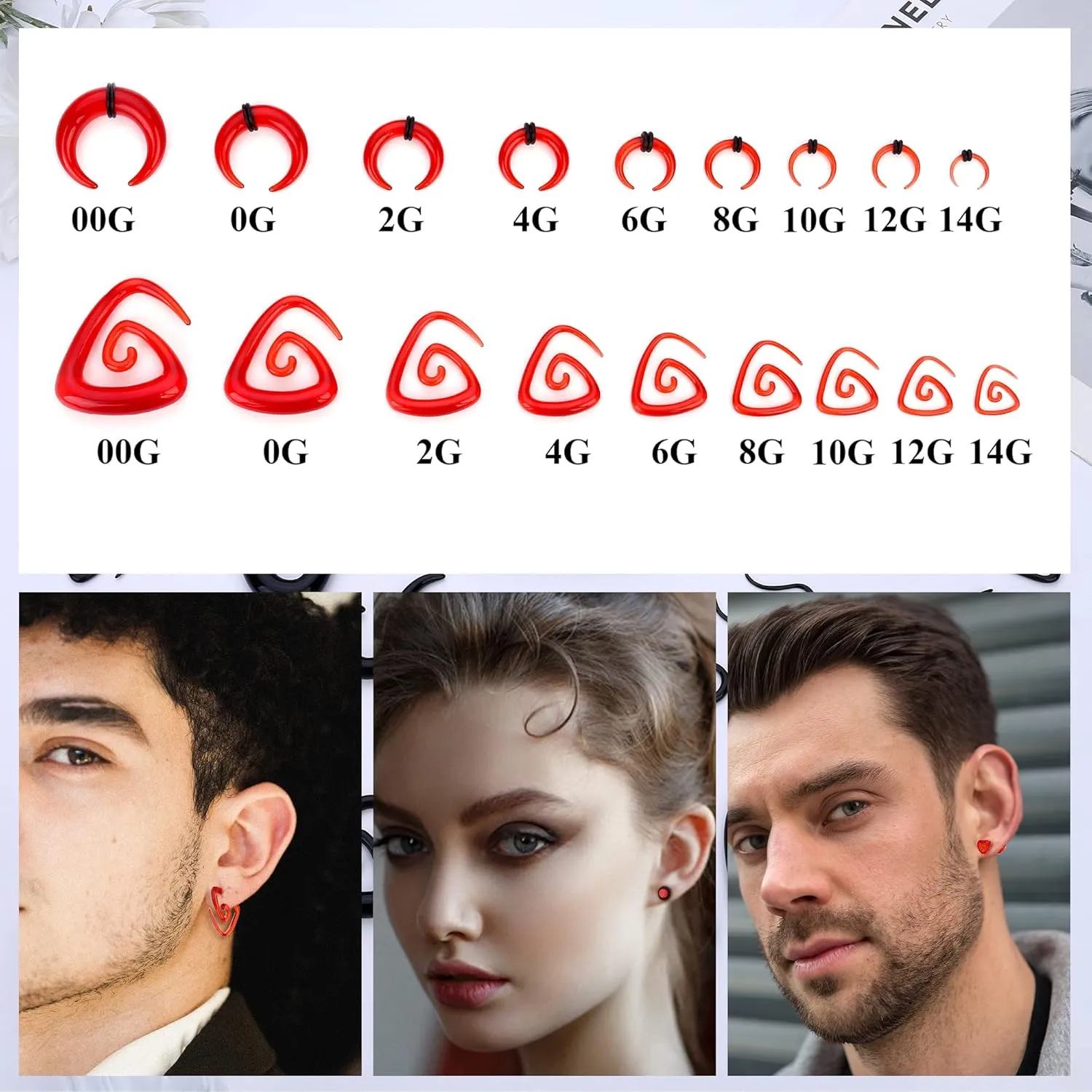 ORAZIO 93 Pcs Ear Gauges Stretching Kit 14G-00G Ear Gauges Expander Set Acrylic Spiral Tapers and Plugs Gauges for Ears Silicone Snail Tunnels Horseshoes Body Piercing Jewelry Set