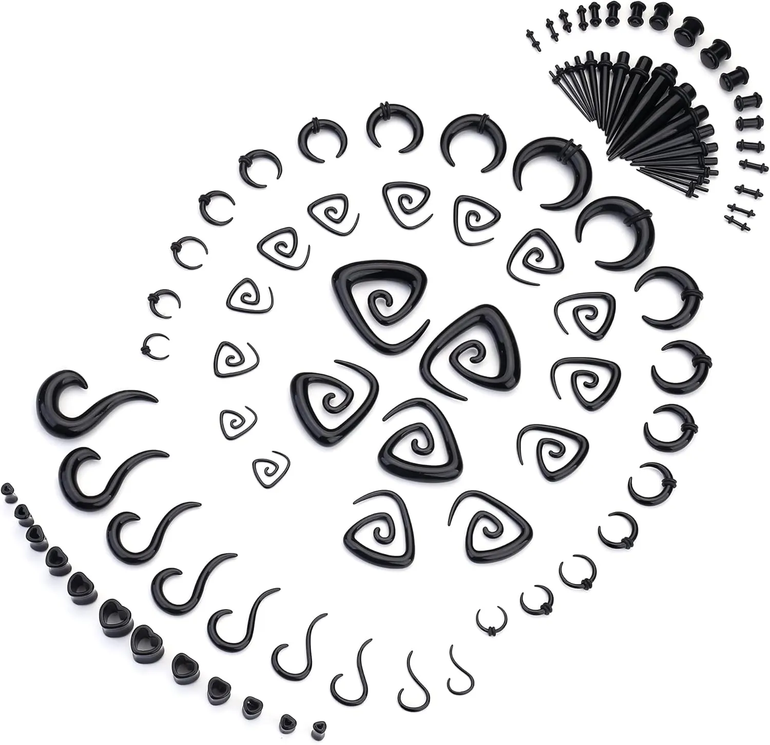 ORAZIO 93 Pcs Ear Gauges Stretching Kit 14G-00G Ear Gauges Expander Set Acrylic Spiral Tapers and Plugs Gauges for Ears Silicone Snail Tunnels Horseshoes Body Piercing Jewelry Set