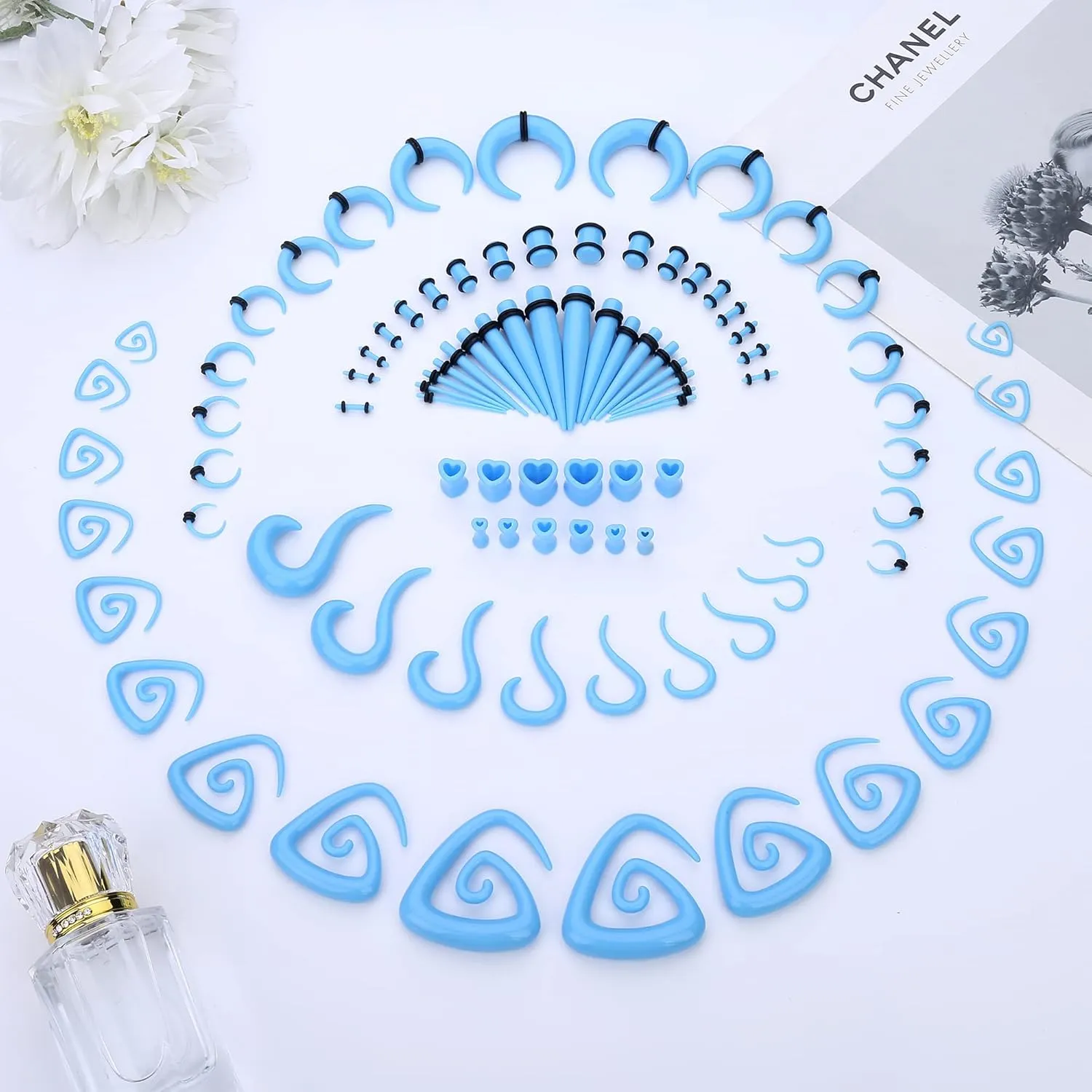 ORAZIO 93 Pcs Ear Gauges Stretching Kit 14G-00G Ear Gauges Expander Set Acrylic Spiral Tapers and Plugs Gauges for Ears Silicone Snail Tunnels Horseshoes Body Piercing Jewelry Set