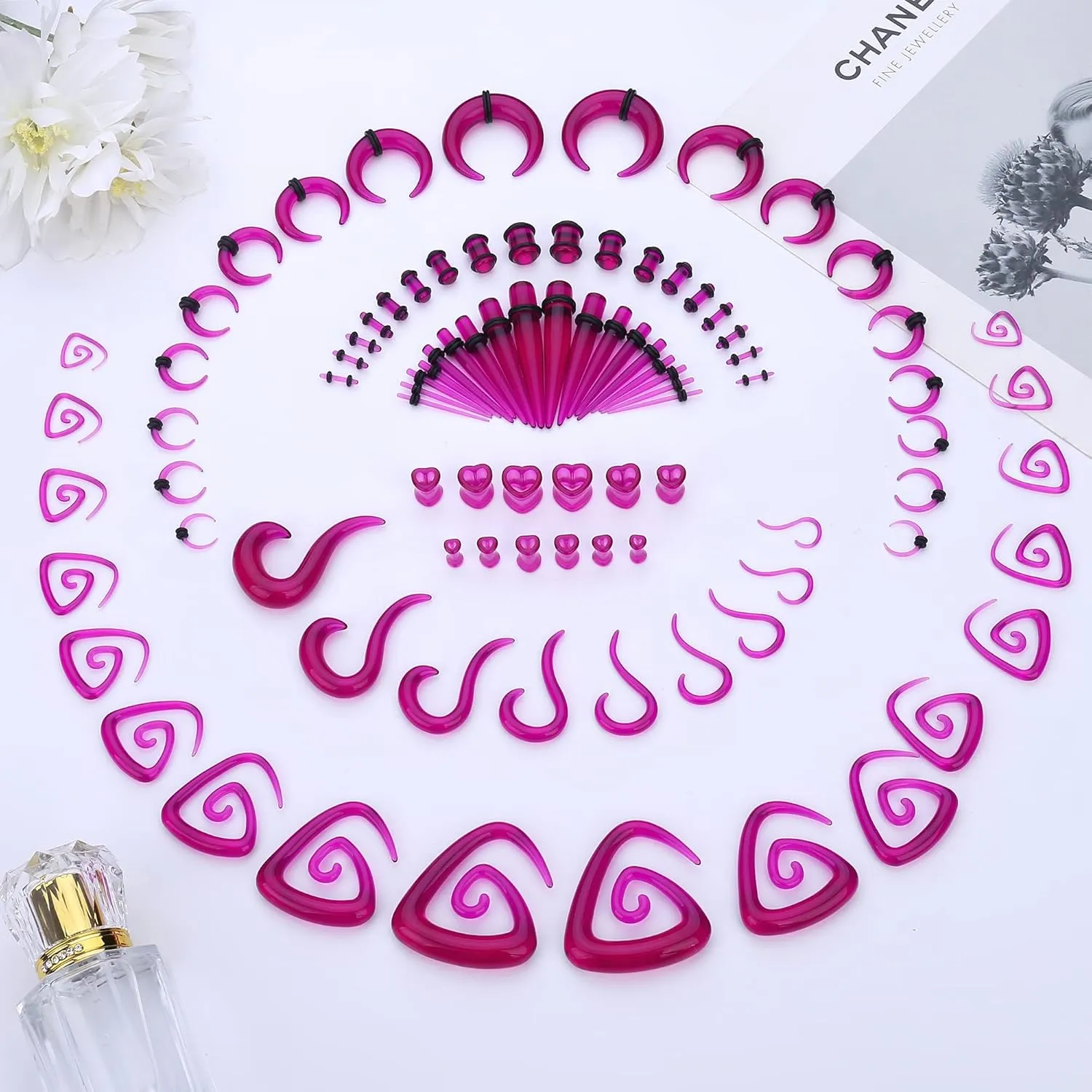 ORAZIO 93 Pcs Ear Gauges Stretching Kit 14G-00G Ear Gauges Expander Set Acrylic Spiral Tapers and Plugs Gauges for Ears Silicone Snail Tunnels Horseshoes Body Piercing Jewelry Set