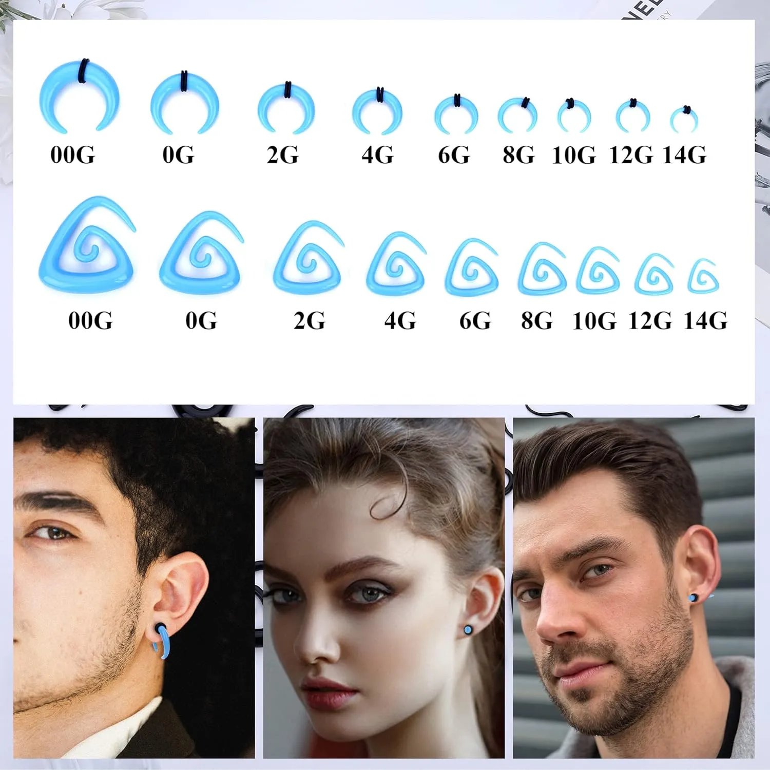 ORAZIO 93 Pcs Ear Gauges Stretching Kit 14G-00G Ear Gauges Expander Set Acrylic Spiral Tapers and Plugs Gauges for Ears Silicone Snail Tunnels Horseshoes Body Piercing Jewelry Set