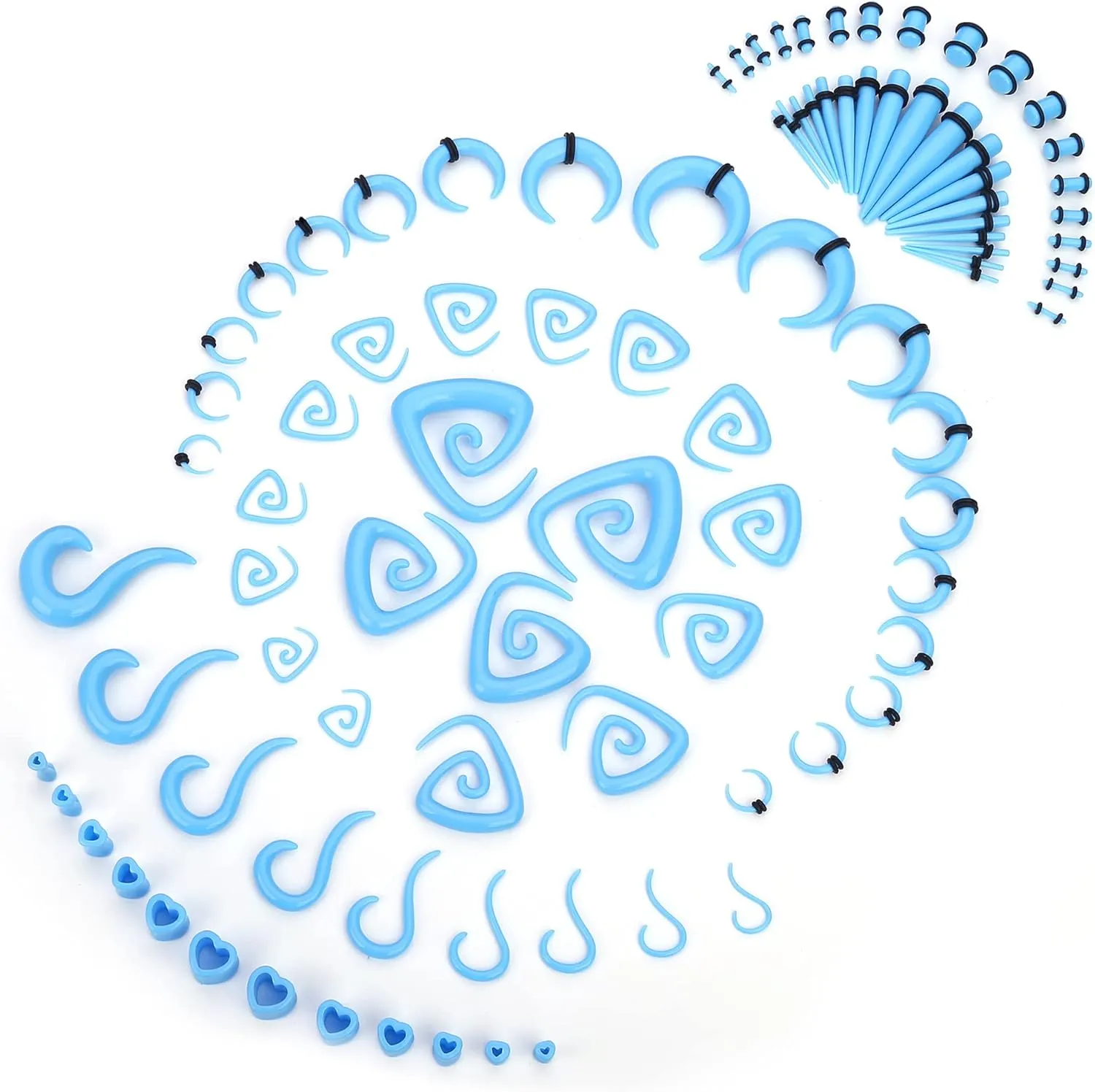 ORAZIO 93 Pcs Ear Gauges Stretching Kit 14G-00G Ear Gauges Expander Set Acrylic Spiral Tapers and Plugs Gauges for Ears Silicone Snail Tunnels Horseshoes Body Piercing Jewelry Set