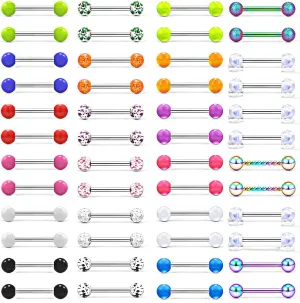 Oufksiyy 48PCS 14G 16mm Tongue Nipple Ring Surgical Steel Straight Barell Glow in The Dark Acrylic Metal Tongue Nipple Rings Retainer Piercing Jewelry 24 Pairs for Women Men