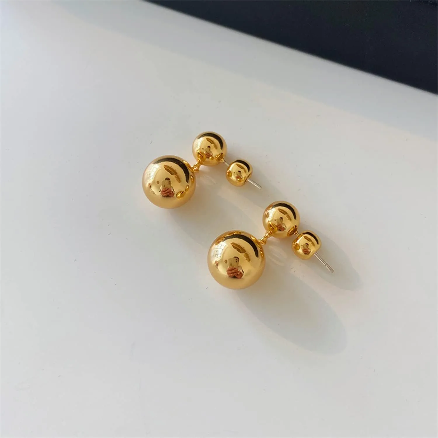 OwMell Double Ball Simulated Pearl Dangle Drop Earrings for Women, 925 Sterling Silver Post Double Beads Earrings