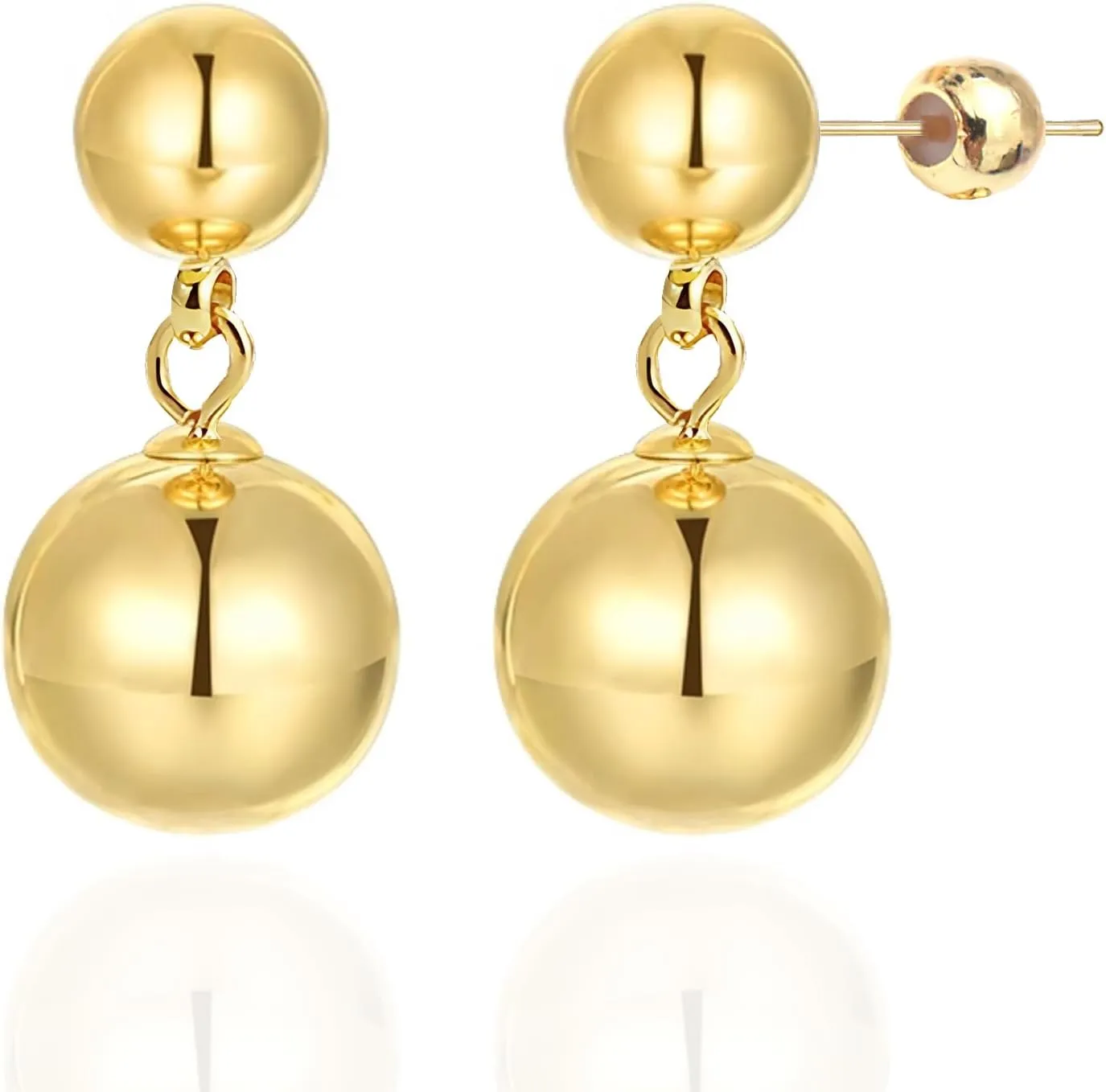 OwMell Double Ball Simulated Pearl Dangle Drop Earrings for Women, 925 Sterling Silver Post Double Beads Earrings