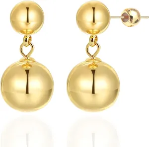 OwMell Double Ball Simulated Pearl Dangle Drop Earrings for Women, 925 Sterling Silver Post Double Beads Earrings
