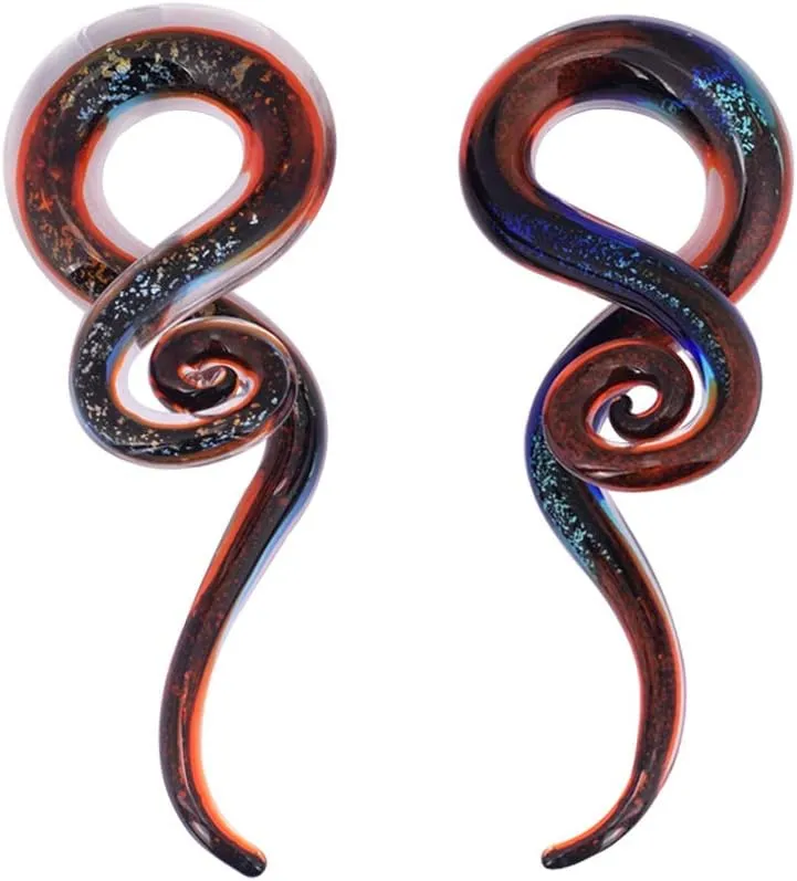 Oyaface 2pcs Glass Spiral Ear Plugs Expander Tunnels Ear Piercing Jewelry 4g-9/16 (Red quicksand-4g(5mm))
