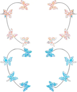 PAGOW 2 Pairs Alloy Gothic Elf Earrings for Left & Right Ear Decoration, Piercing Elf Shape Cosplay Ear Cuff Clip Wrap Punk Earring Studs Crawler Earrings for Women Girls Female Family Friends- Platinum & Gold