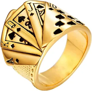 PAMTIER Men Stainless Steel Vintage Texas Poker Straight Flush Digital of Hearts Punk Biker Ring