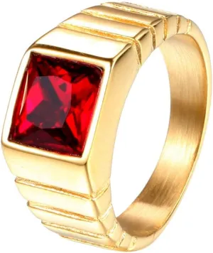 PAMTIER Men's Stainless Steel Gold/Silver Plated Square Gem Ring with Multicolor Cubic Zircona