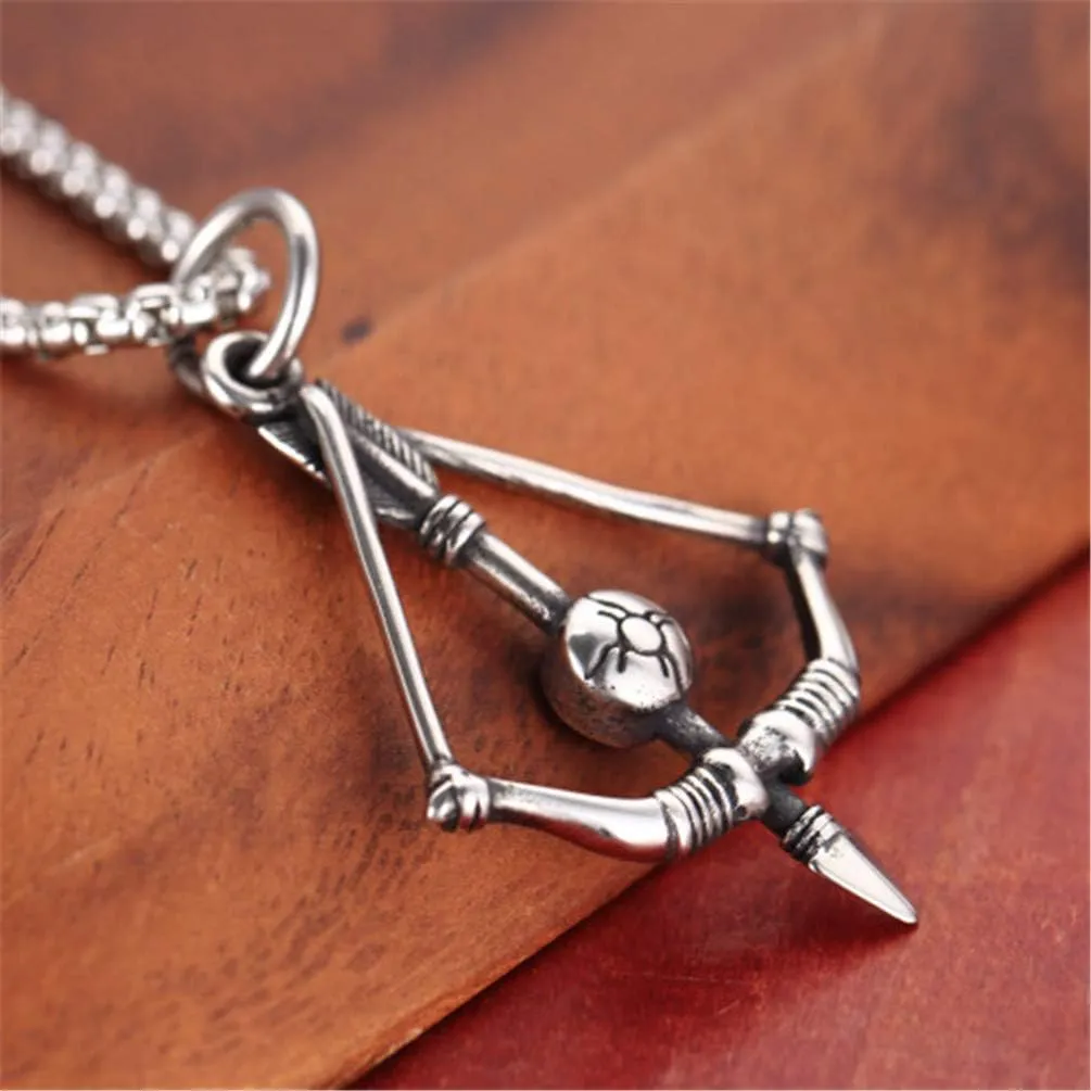 PAMTIER Men's Stainless Steel Vintage Bow and Arrow Necklace Archery Sagittarius