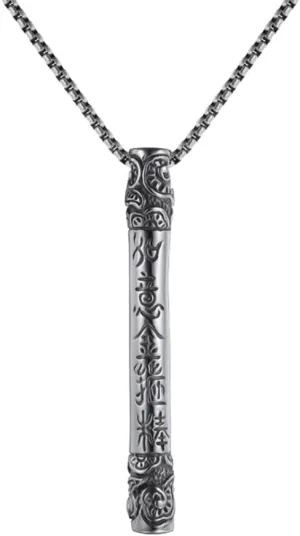 PAMTIER Men's Stainless Steel Vintage Monkey King Golden Cudgel Mantra Special Flower Clouds Pattern Inlay Biker Necklace