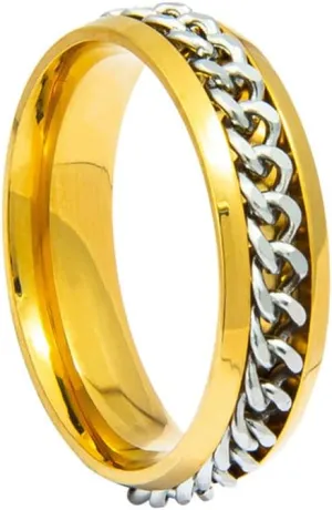 PAMTIER Unisex 6mm Stainless Steel Personality Simple Chain Rotatable Fidget Ring Relieve Anxiety Couple Wedding Band
