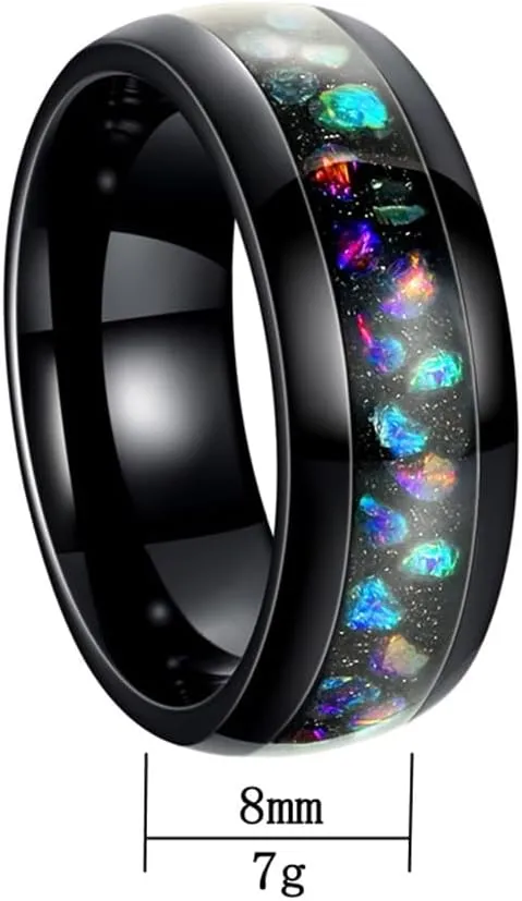 PAMTIER Women Stainless Steel Couple Ring 8mm Star Ring Galaxy Opal Inlay Multi-Colored Wedding Statement Band