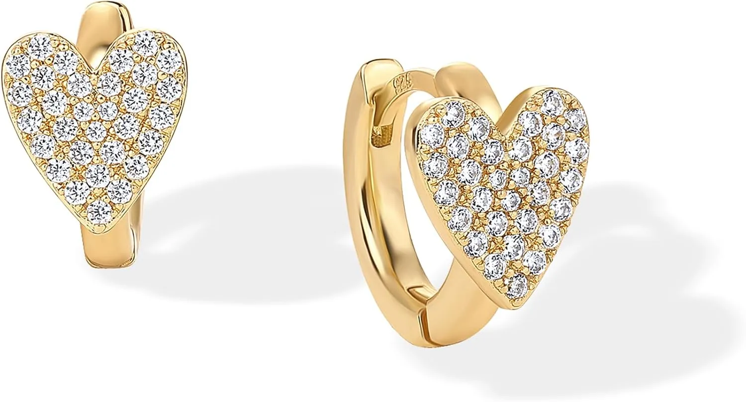 PAVOI 14K Gold Plated Sterling Silver Posts Small Huggie Hoop Earrings for Women - Trendy Celestial North Star, Butterfly, Heart Hoop Earrings - Cubic Zirconia Cute Gold Motif Jewelry