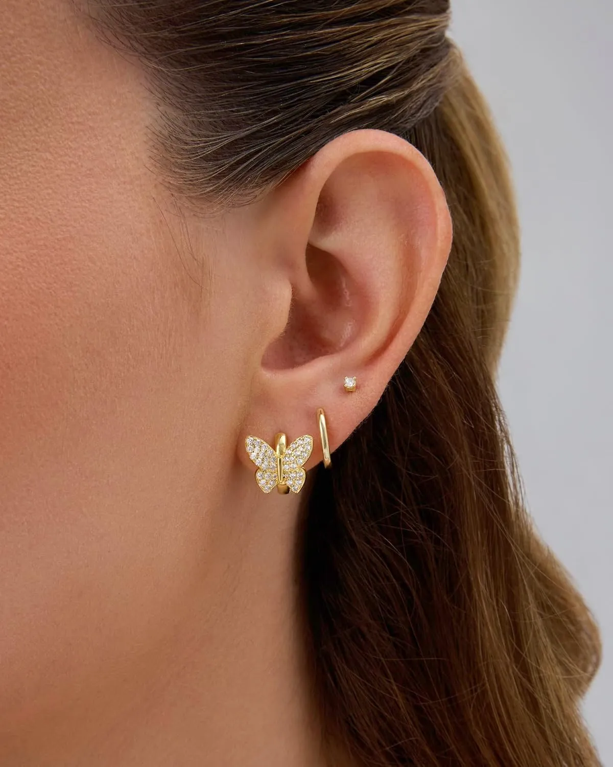 PAVOI 14K Gold Plated Sterling Silver Posts Small Huggie Hoop Earrings for Women - Trendy Celestial North Star, Butterfly, Heart Hoop Earrings - Cubic Zirconia Cute Gold Motif Jewelry