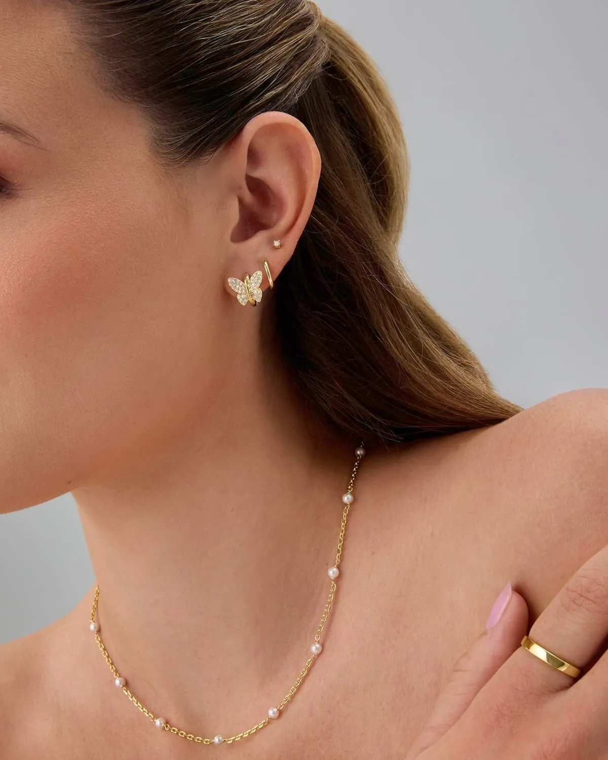 PAVOI 14K Gold Plated Sterling Silver Posts Small Huggie Hoop Earrings for Women - Trendy Celestial North Star, Butterfly, Heart Hoop Earrings - Cubic Zirconia Cute Gold Motif Jewelry