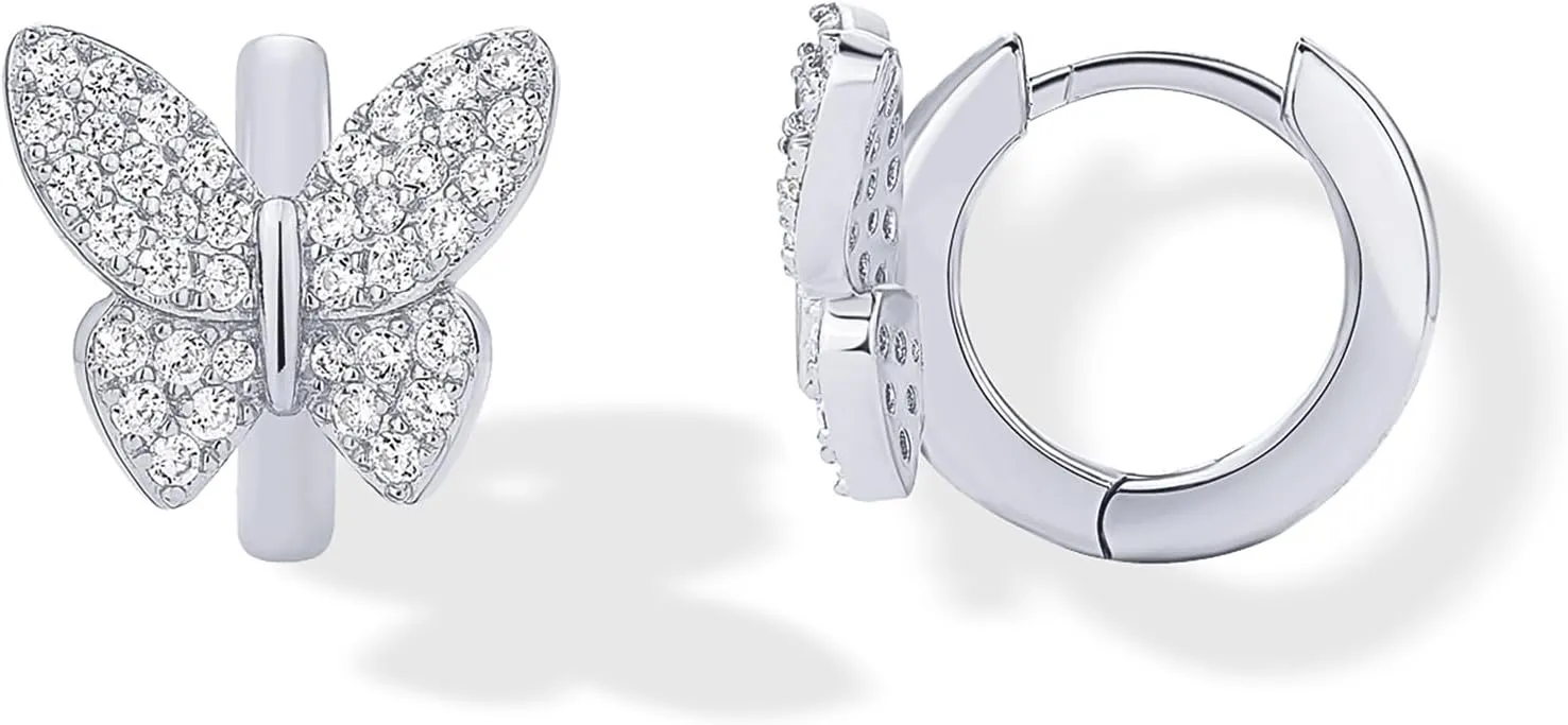 PAVOI 14K Gold Plated Sterling Silver Posts Small Huggie Hoop Earrings for Women - Trendy Celestial North Star, Butterfly, Heart Hoop Earrings - Cubic Zirconia Cute Gold Motif Jewelry