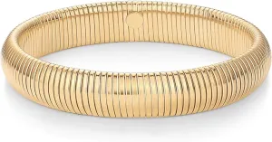 PAVOI Stainless Steel 14K Gold Plated Waterproof Flexible Stretch Chunky Bangle for Women | Cobra Bracelet