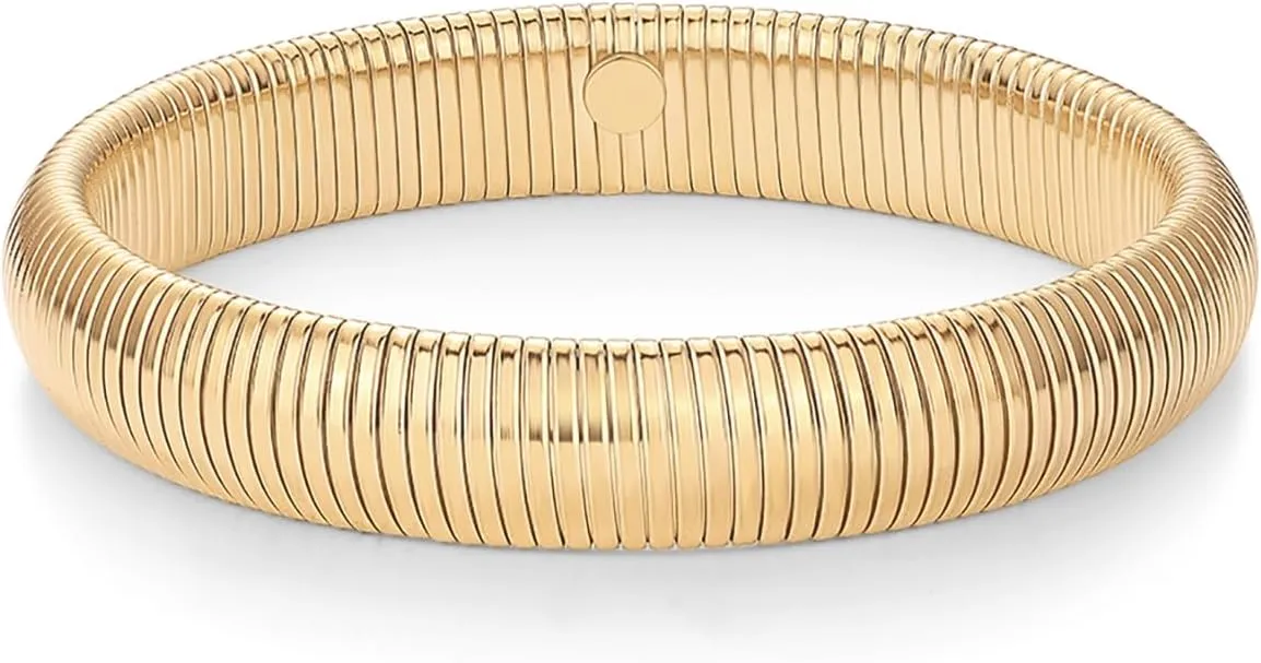 PAVOI Stainless Steel 14K Gold Plated Waterproof Flexible Stretch Chunky Bangle for Women | Cobra Bracelet