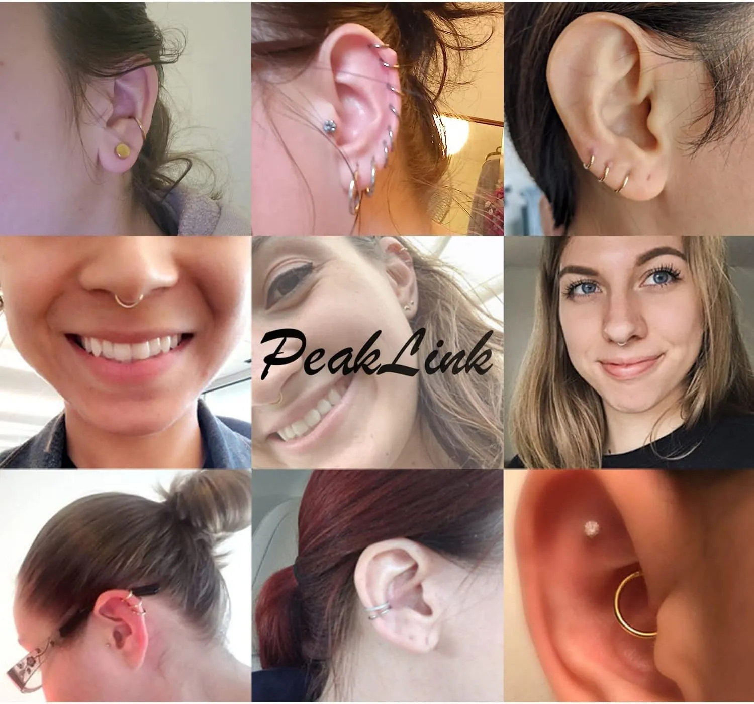 PEAKLINK 18G 16G 316L Surgical Steel Hinged Nose Rings Hoop Seamless Piercing Rings for Nose Conch Septum Cartilage Helix Tragus Rook Daith Lobe Piercing Jewelry