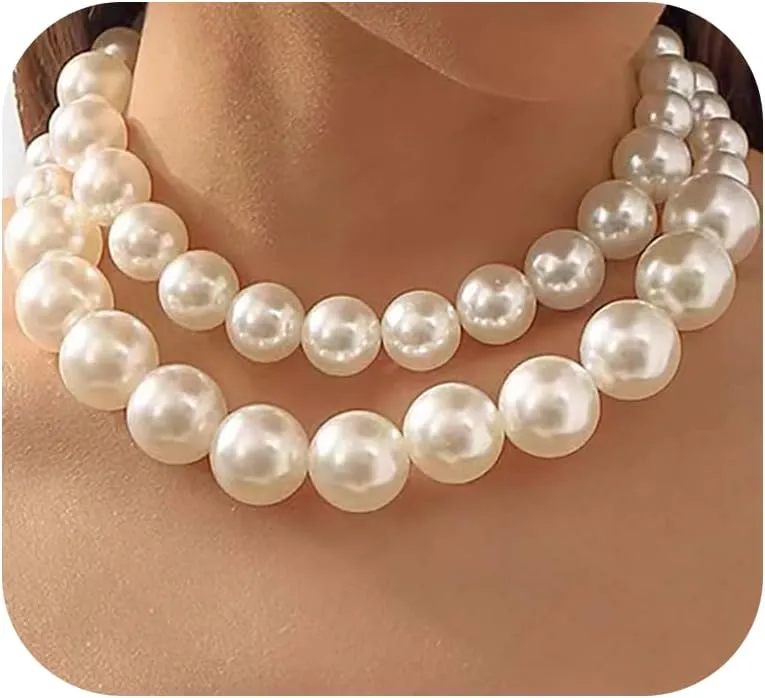 Pearl Necklace for Women Big Chunky Pearl Choker Necklace Exaggerated Large Pearl Necklace Dainty Statement Bride Wedding Jewelry
