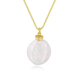 Pearl Necklaces for Women, Dainty Cute Baroque Pearl Necklace for Women and Teen Girls Handmade Pearl Chain Necklace Everyday Jewelry Gift 14K Real Gold Plated